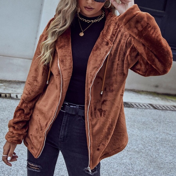 Jackets & Blazers - 2xHP💝Women’s Hooded Brown Teddy Bear Jacket sz sm med
